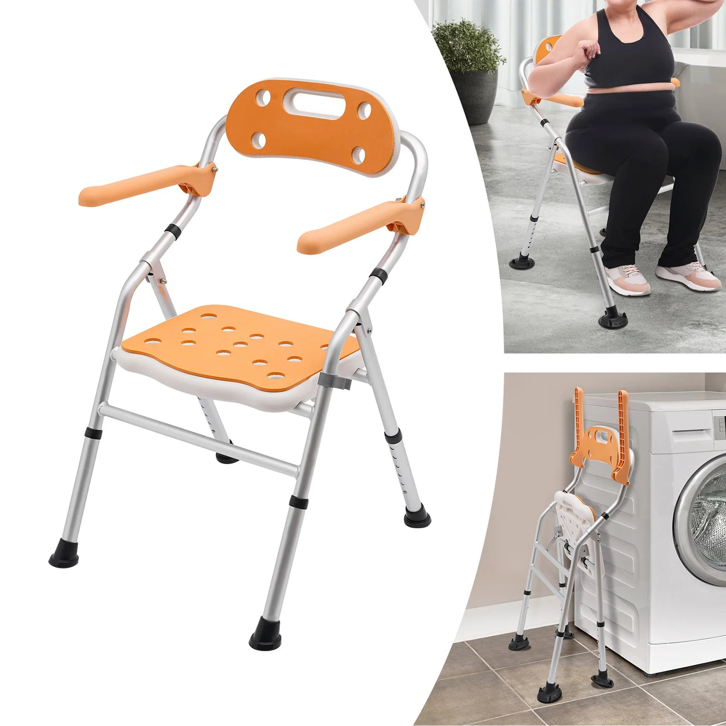 Foldable Shower Seat with Adjustable Armrests, 330.7 lbs Capacity
