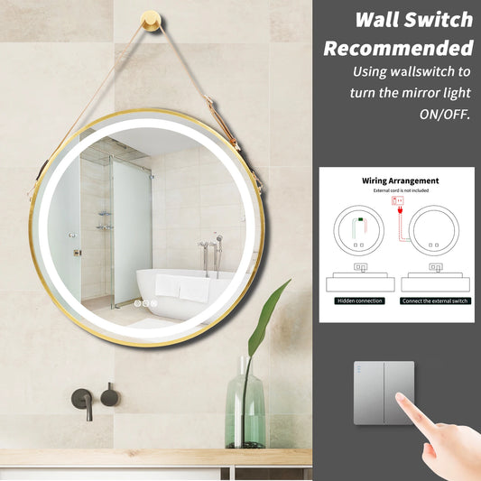 Dimmable, Hanging, Round LED Illuminated Bathroom Mirror