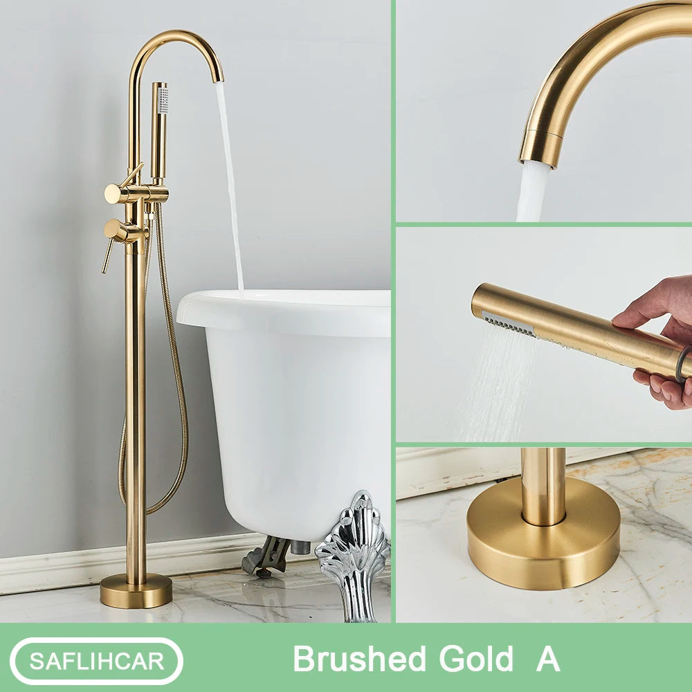 Gold Bathroom Bathtub Faucet With Hand Shower