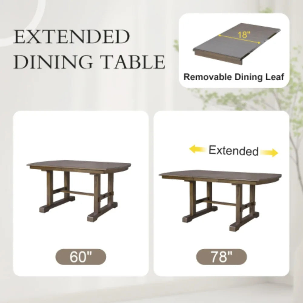 6-Piece Wood Dining Table Set, Extendable with Removable Leaf