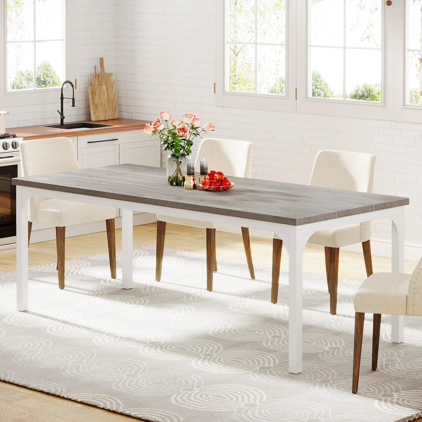 Farmhouse Dining Table for 6-8, 70.9 Inch Rectangular