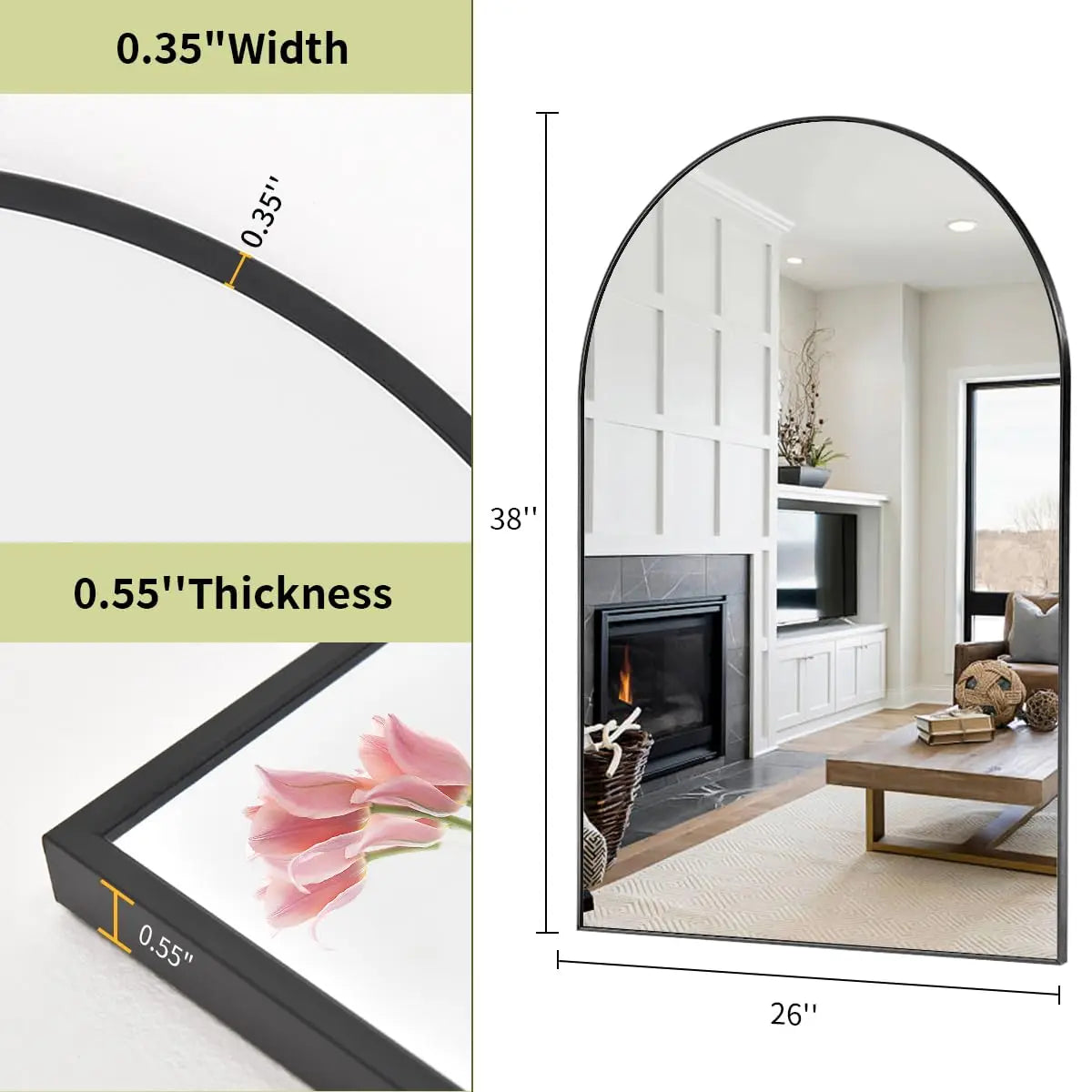 Wall Mounted Mirror, 26 inch x38 inch Arch Bathroom Mirror