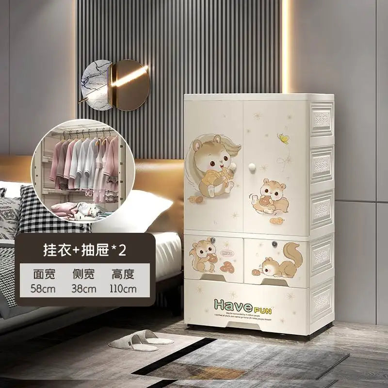 Plastic Baby Storage Cabinet, Simple Cartoon Children's Wardrobe For Girls Bedroom