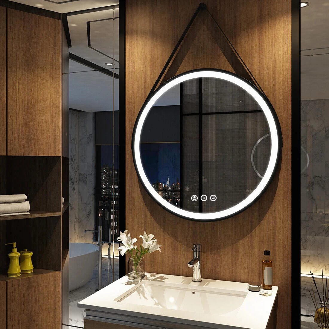 Dimmable, Hanging, Round LED Illuminated Bathroom Mirror