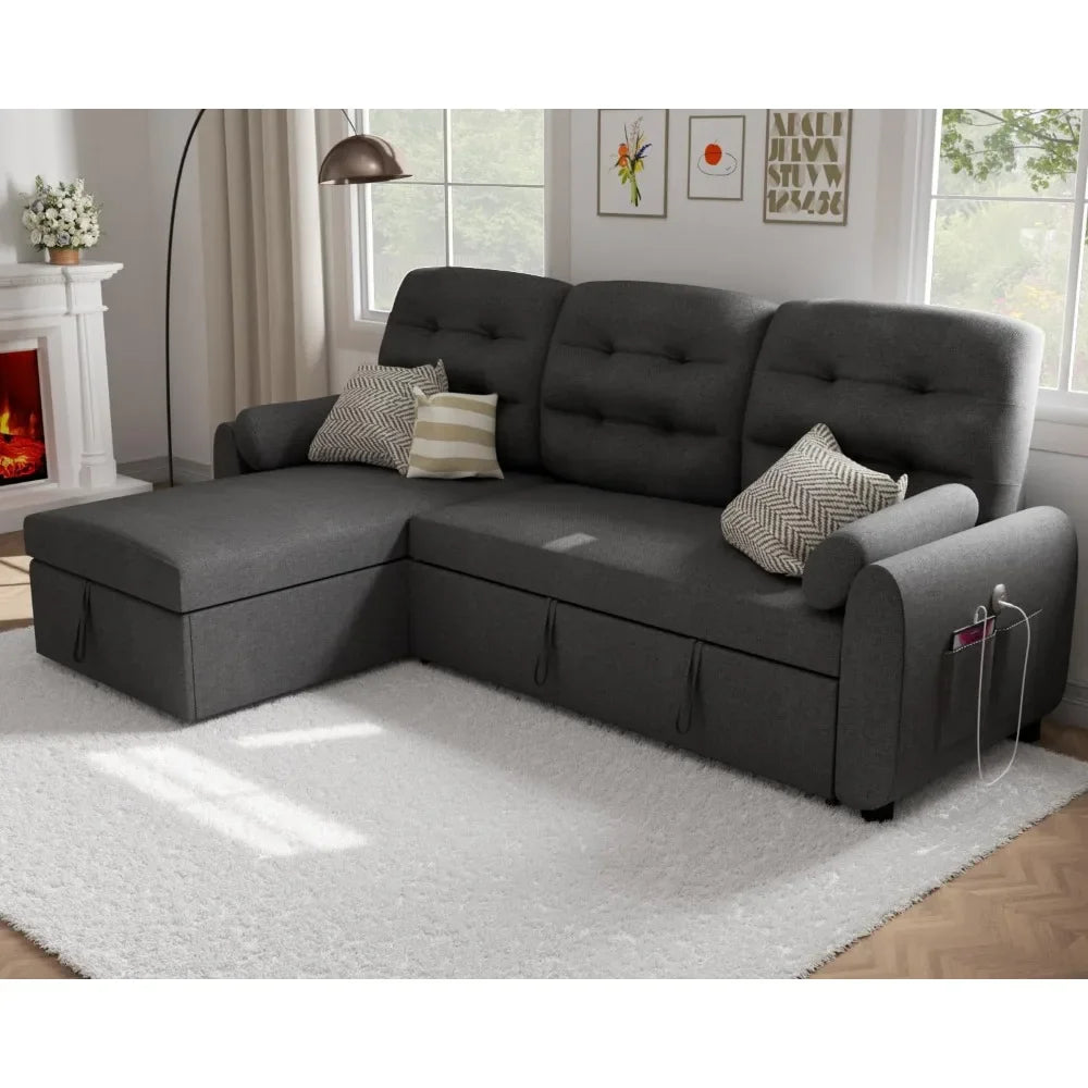 Sectional Sofa Couch, Sleeper Sofa Bed with Reversible Storage
