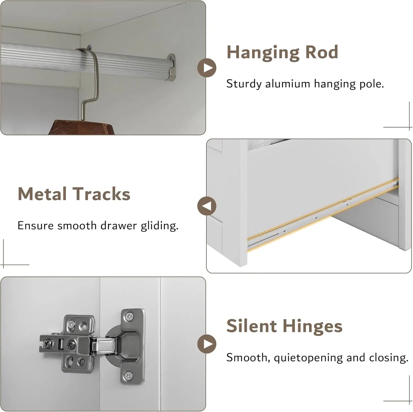 Armoire Wardrobe Closet with 2 Drawers, Modern Wooden Bedroom Armoire with Doors