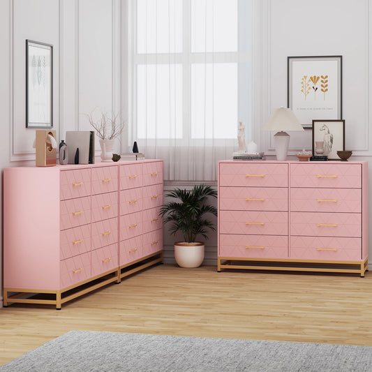 8 Drawer Dresser with Metal Handles, Modern Wood Chest of Drawers