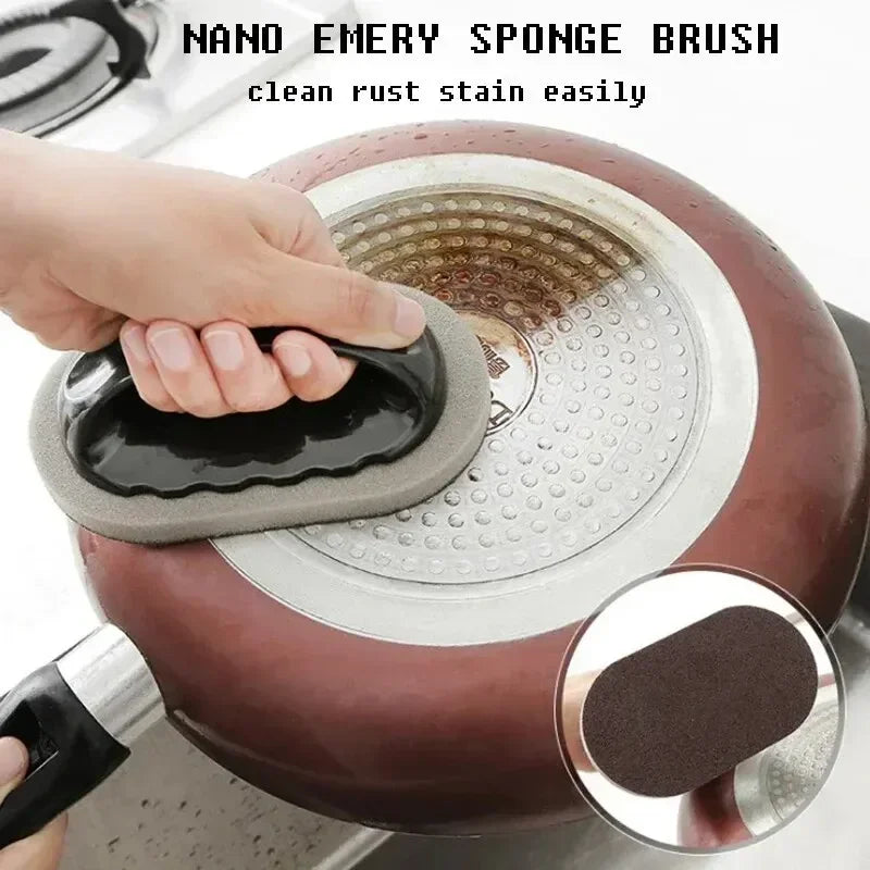 Reusable Emery Magic Sponge Kitchen Pot Brush with Handle