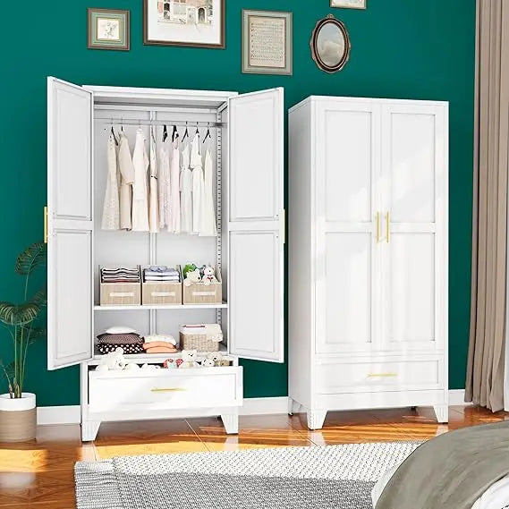 Metal Armoire Wardrobe Closet, 71 "Metal Clothing Storage Cabinet with Adjustable Shelves