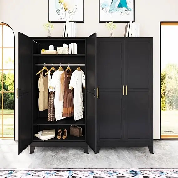 Metal Armoire Wardrobe Closet, 71 "Metal Clothing Storage Cabinet with Adjustable Shelves