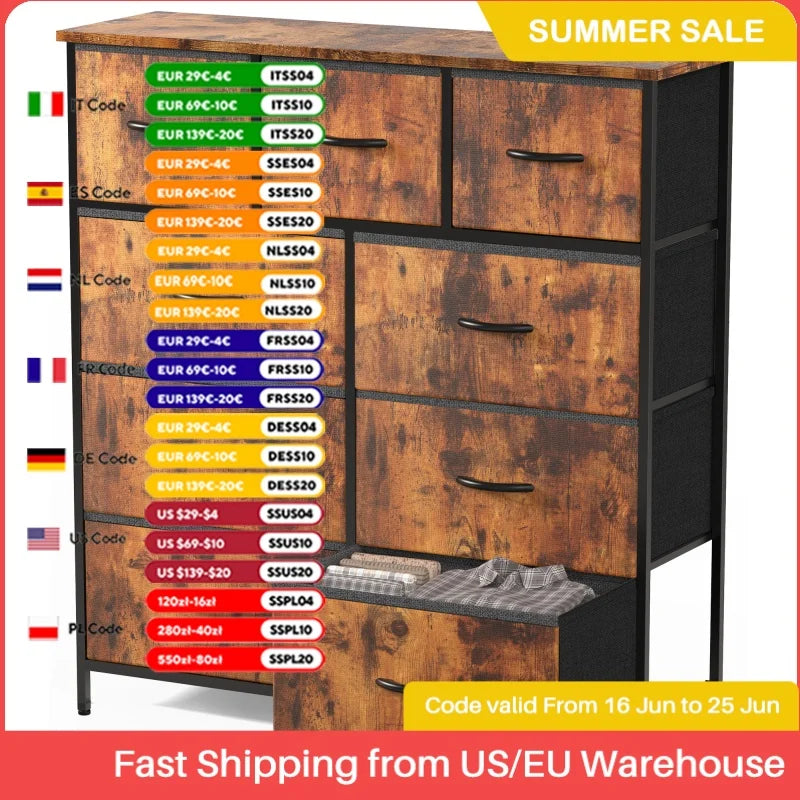 JHK Dresser For Bedroom With 9 Fabric Storage Drawer Wardrobe