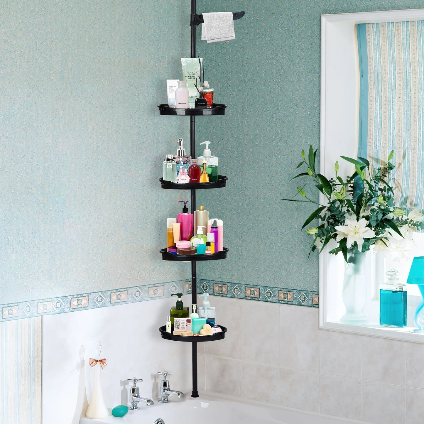 4 Tiered Corner Shower Caddy Tension Pole