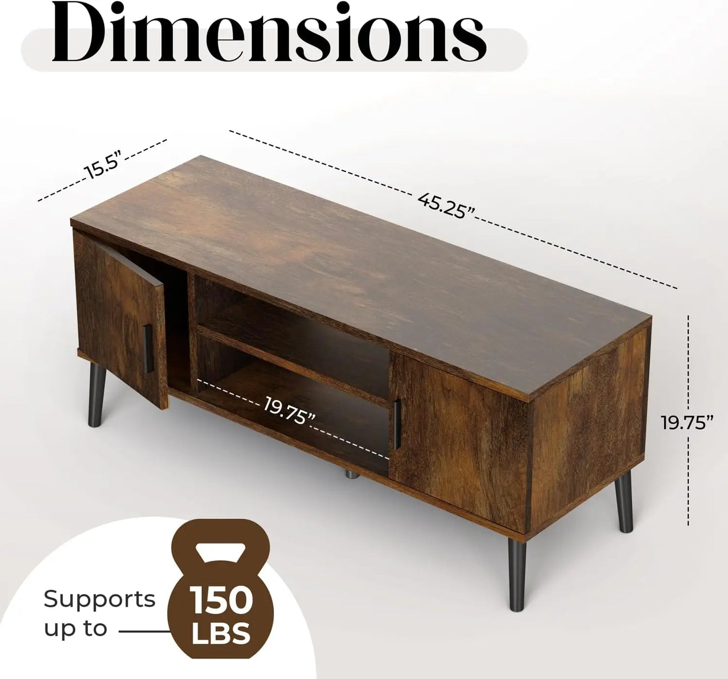 Mid-Century Modern 45"" Tv Stand With 2 Side Doors