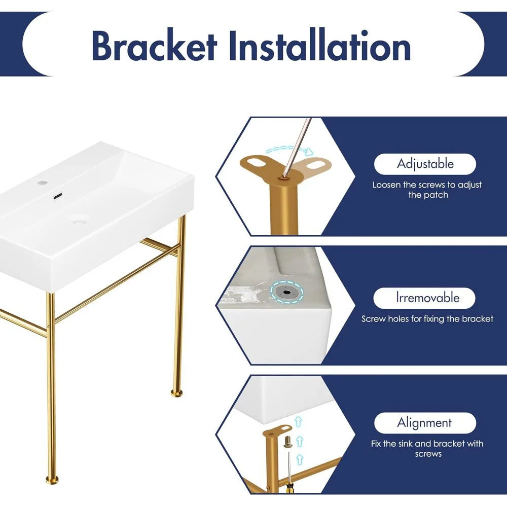 30"x16" Console Bathroom Sink, Free Standing 30 Inch Bracket