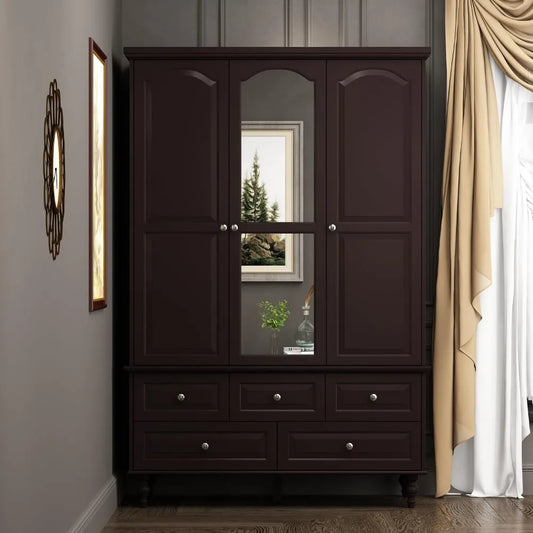 3 Doors Bedroom Closet with Wooden Armoire Mirror