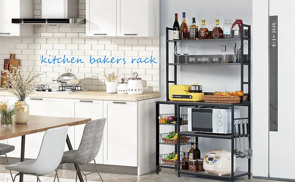 Kitchen Bakers Rack with Baskets, 5-Tier Kitchen Utility Storage Shelf