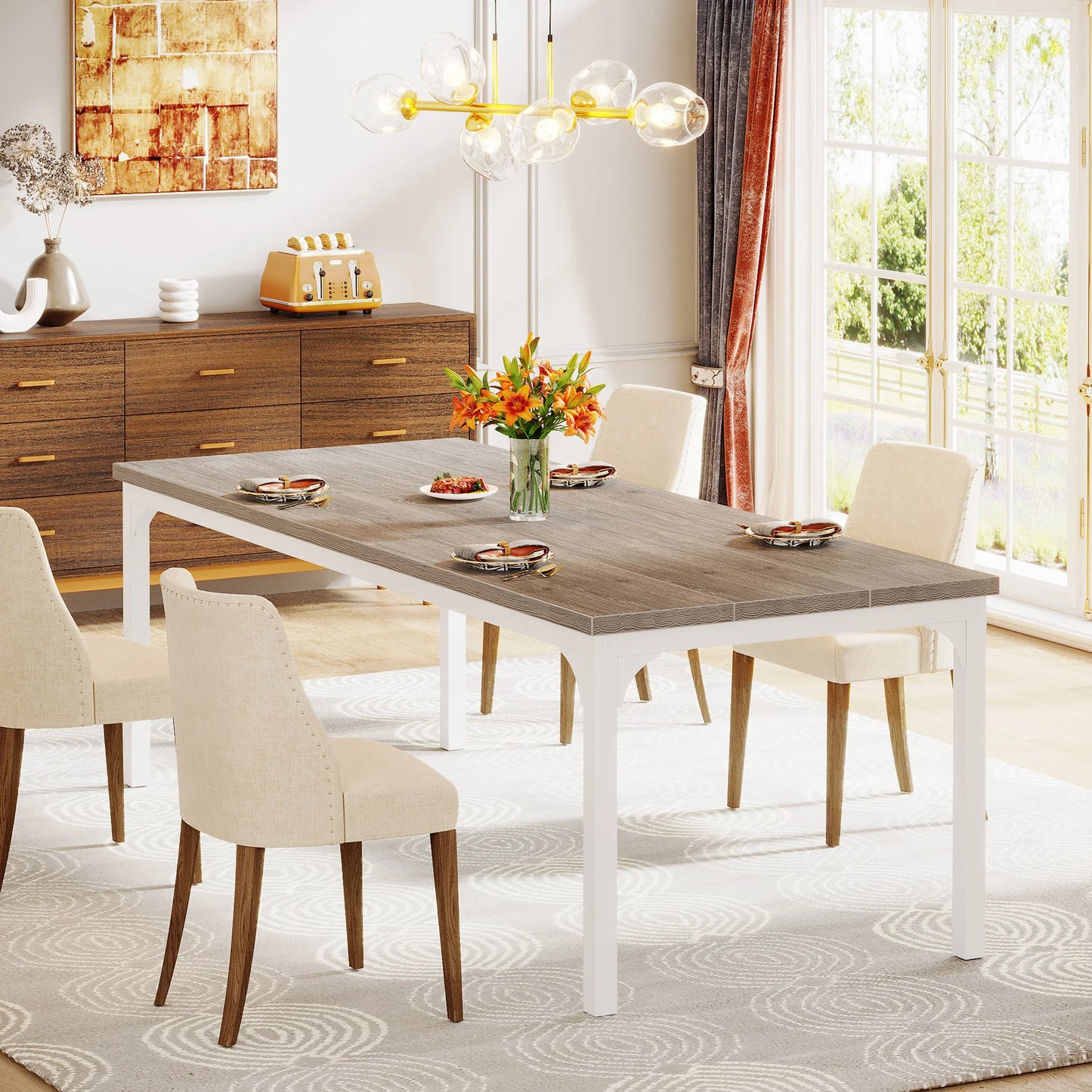 Farmhouse Dining Table for 6-8, 70.9 Inch Rectangular