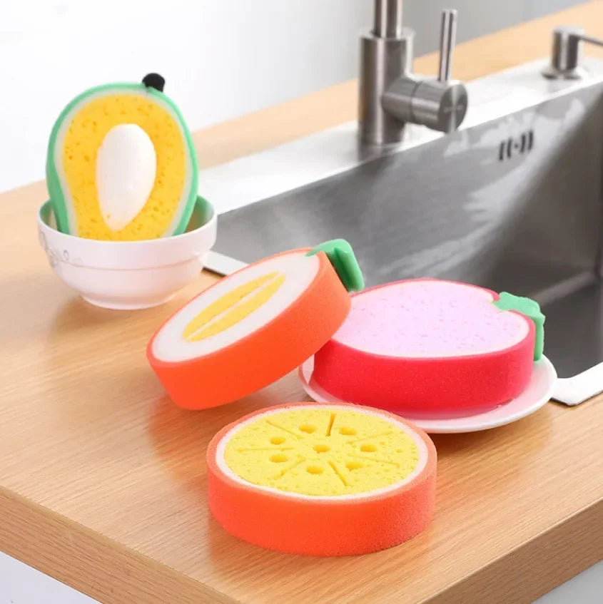 Fruit Shape Cleaning Sponge Cartoon, Powerful Cleaning Dishwashing Towel