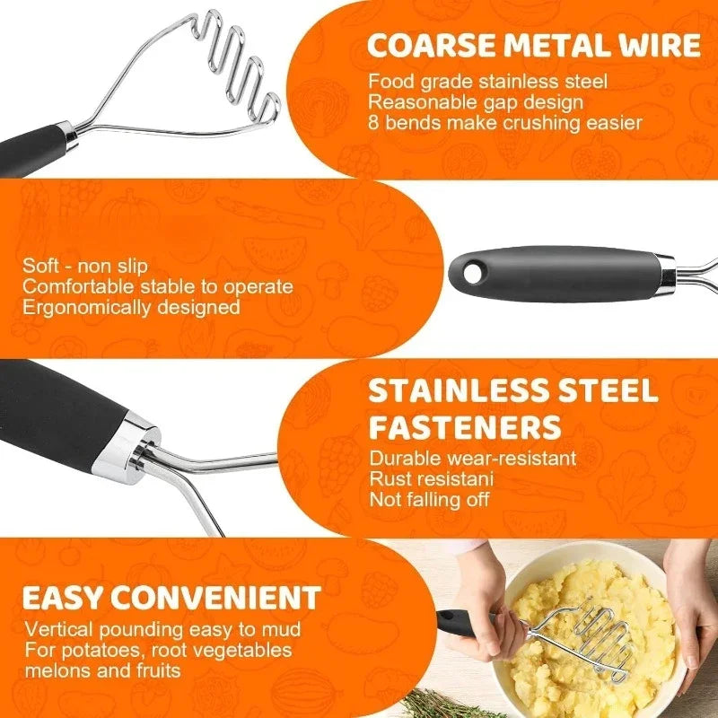 Potato Masher 2 Piece Set, Stainless Steel Potato Masher