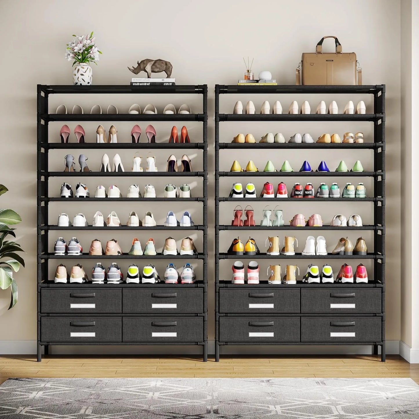 Bookshelf with 4 Bins Drawers for Closet Entryway, Vertical Shoe Racks
