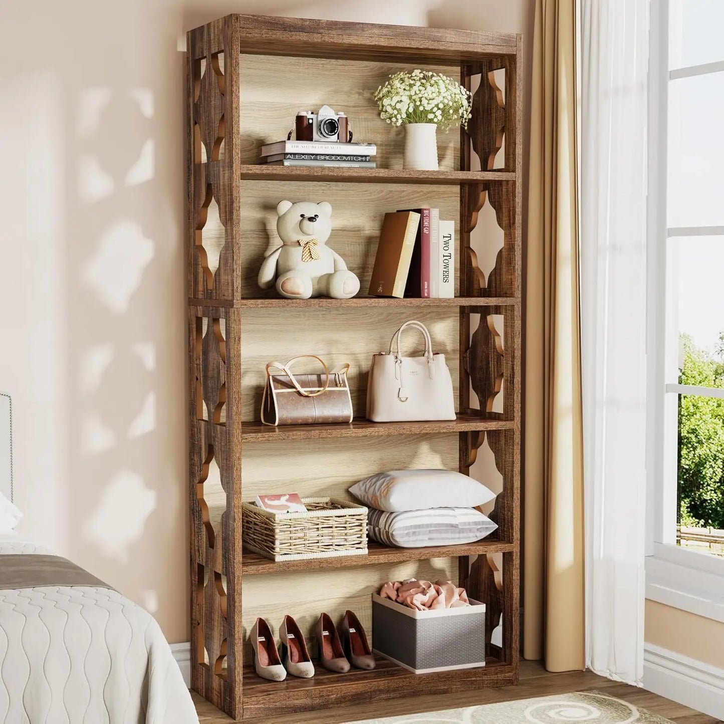 6-Tier Bookcase, 70-Inch Tall Bookshelf with Storage Shelving