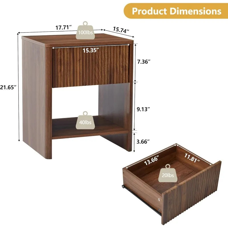 Mid Century Modern Night Stand Set of 2 with Drawer