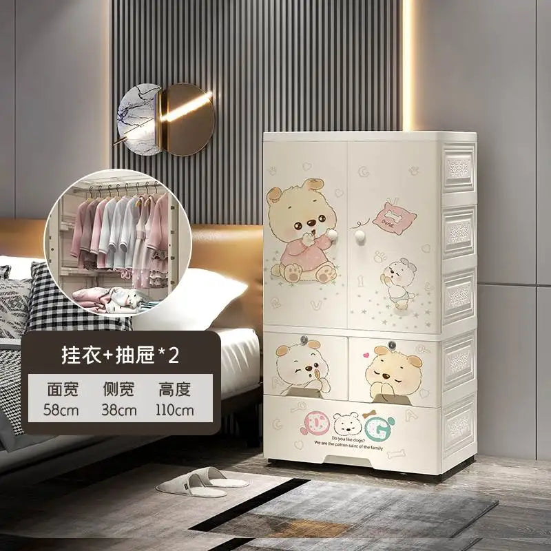Plastic Baby Storage Cabinet, Simple Cartoon Children's Wardrobe For Girls Bedroom