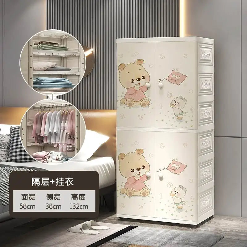 Plastic Baby Storage Cabinet, Simple Cartoon Children's Wardrobe For Girls Bedroom