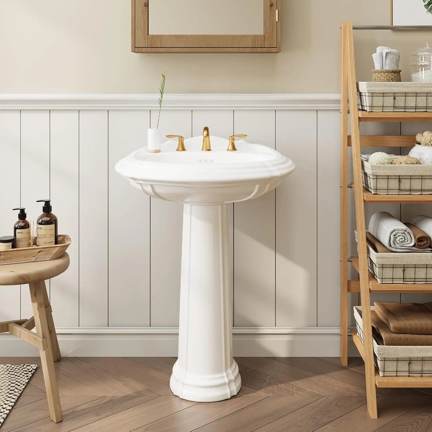 20x26in White Ceramic Pedestal Sink Freestanding Bathroom Sink with Overflow