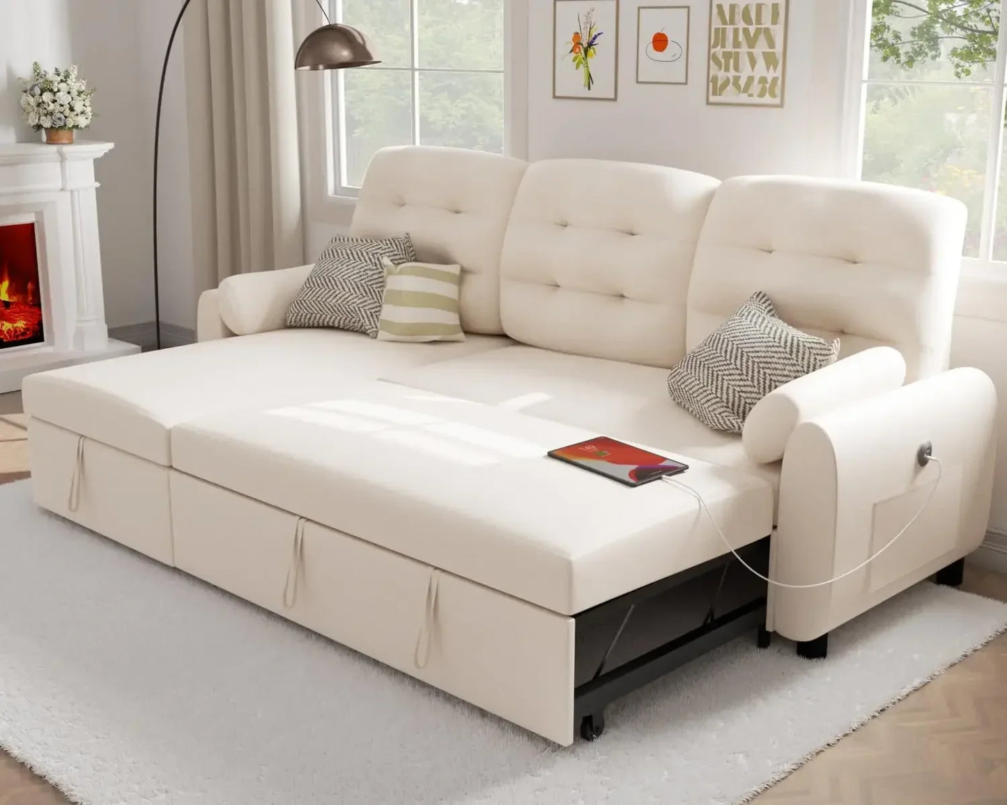 Sectional Sofa Couch, Sleeper Sofa Bed with Reversible Storage