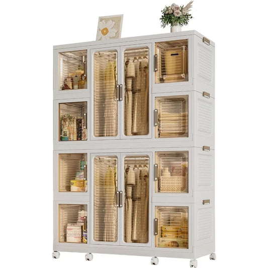 Portable Wardrobe Closet Storage Organizer for Clothes, Plastic Collapsible