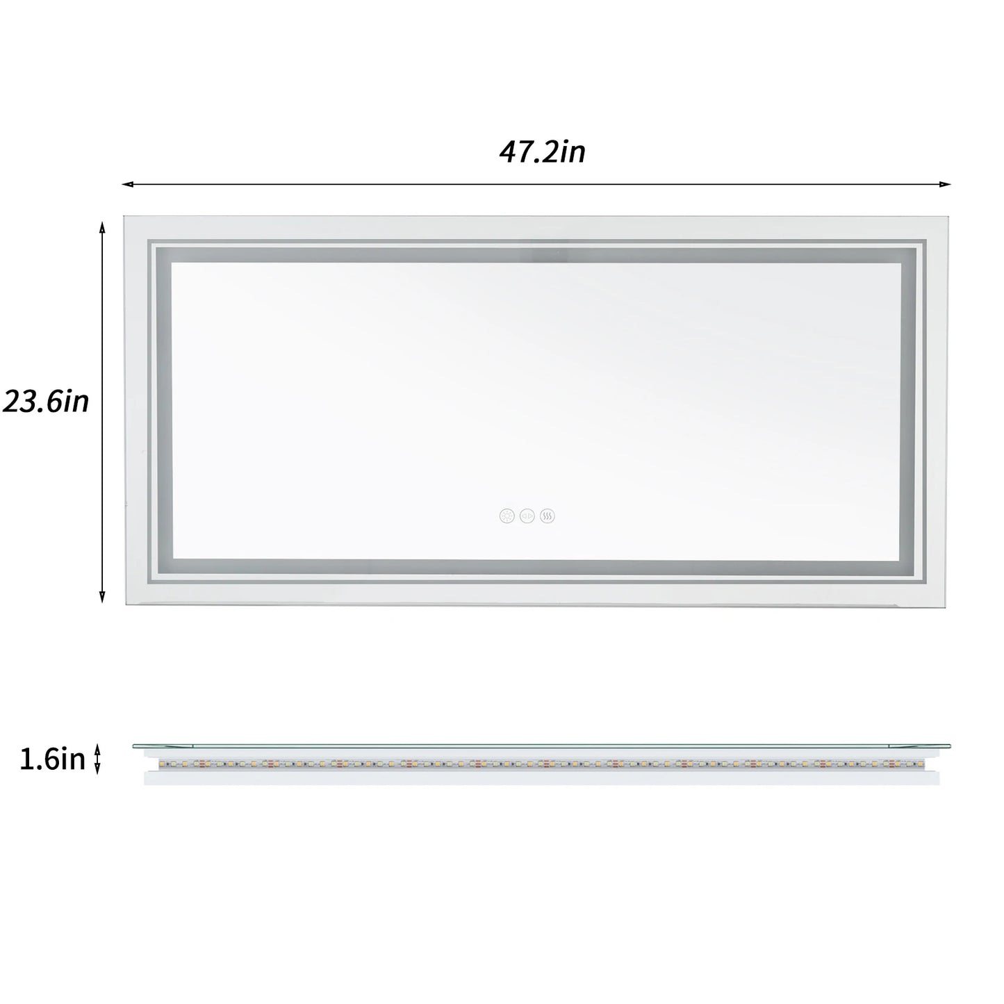 48"X24" LED Bathroom Mirror with Lights, Anti-Fog, Dimmable