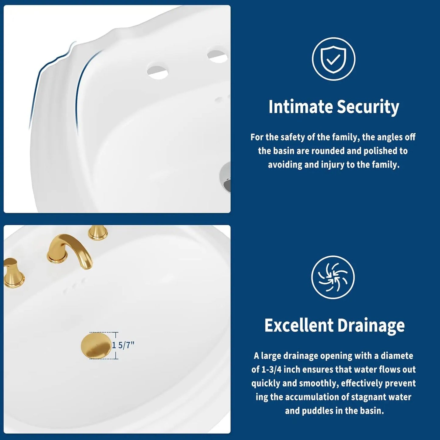 20x26in White Ceramic Pedestal Sink Freestanding Bathroom Sink with Overflow