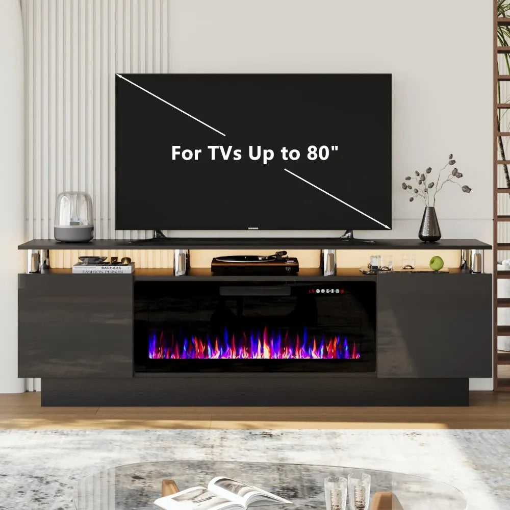 Fireplace TV Stand with 36" Fireplace, 70 Inch Black Fire Place TV Stand