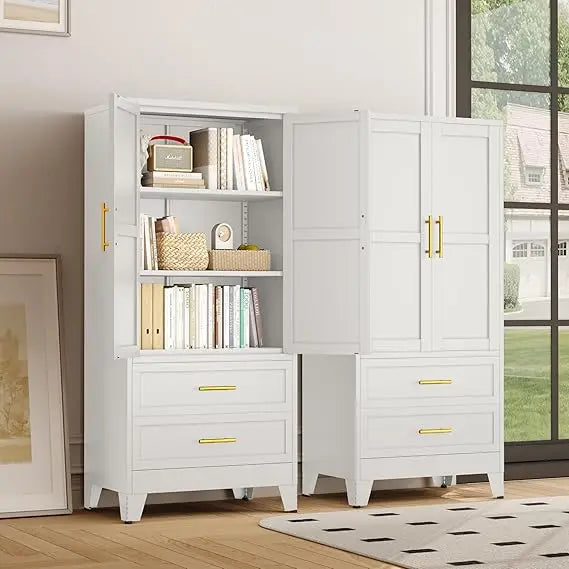 Metal Armoire Wardrobe Closet, 71 "Metal Clothing Storage Cabinet with Adjustable Shelves