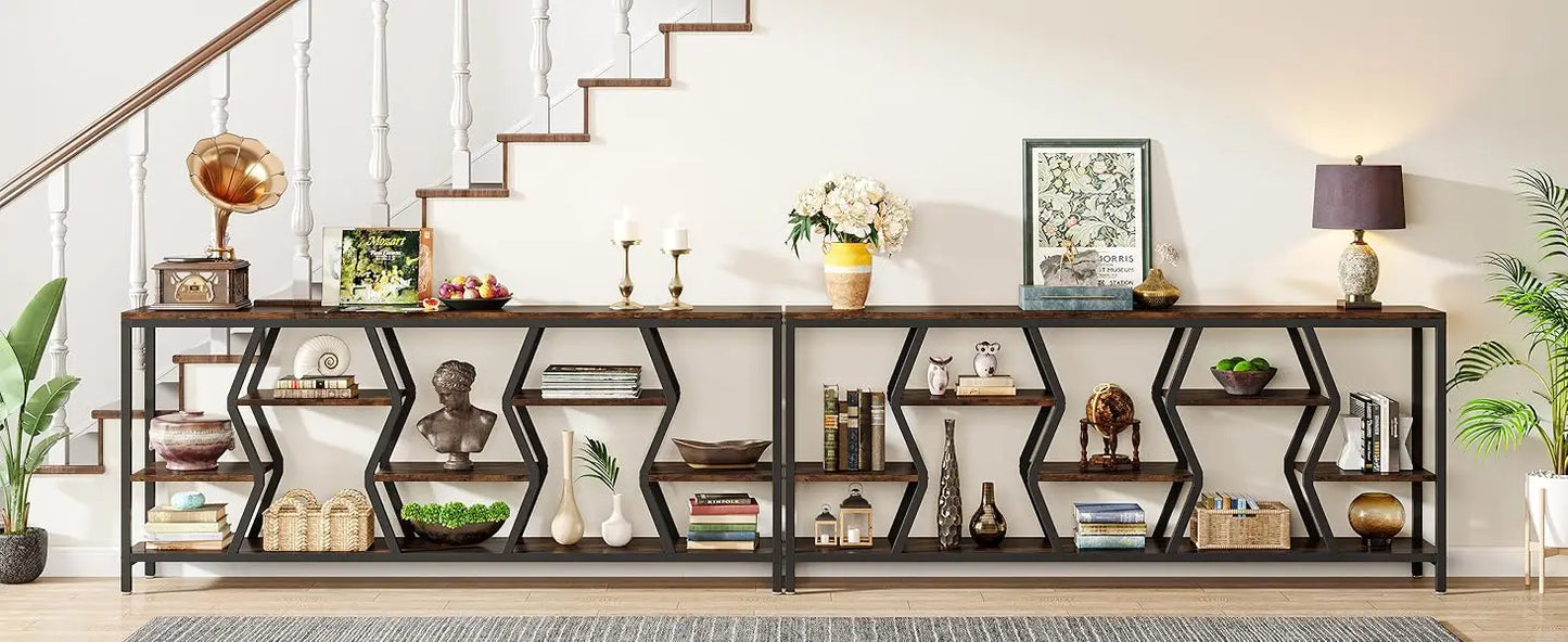 Sofa Console Table with 4 Tier Wood Storage Shelves