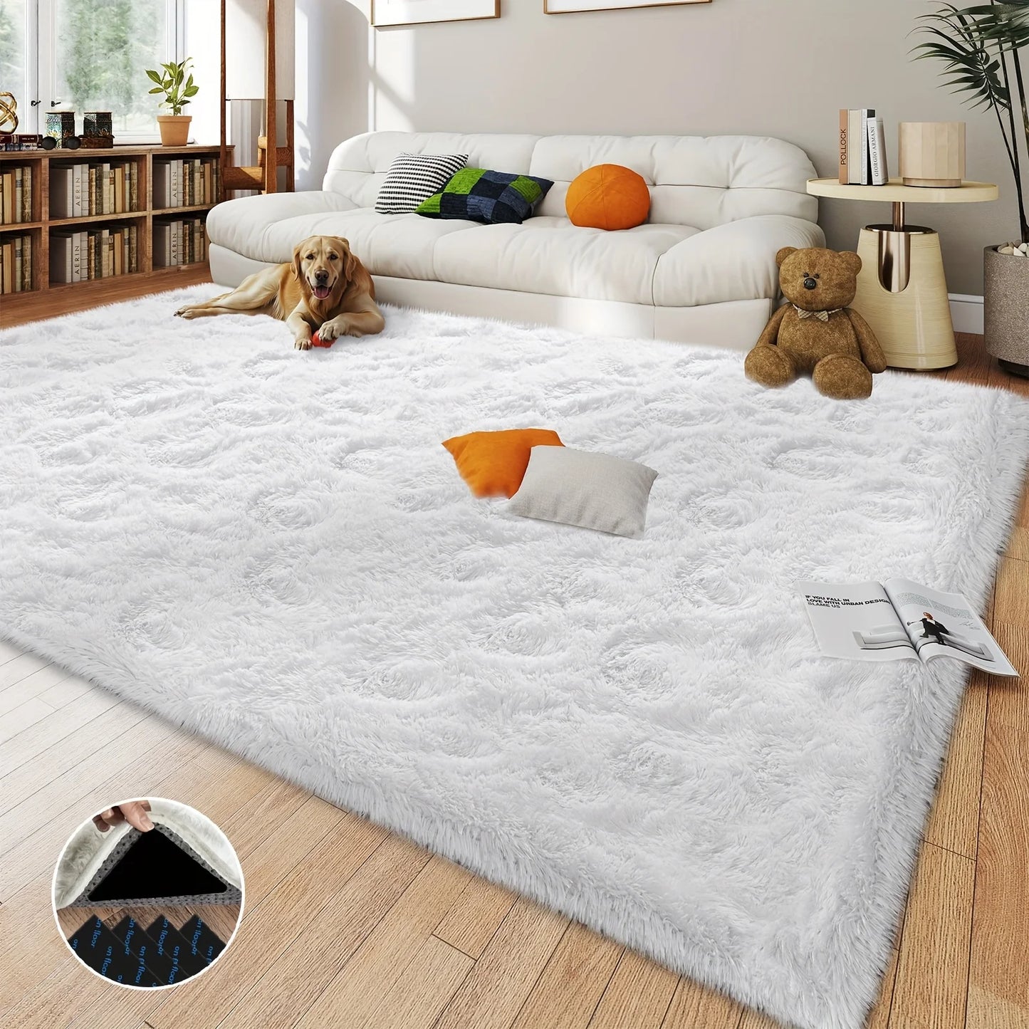White Fluffy Shaggy Non-Slip Rugs For Various Rooms