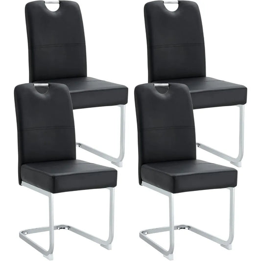 Set of 4, Dining Chair, Faux Leather, High Back, Kitchen Chairs with Metal Legs