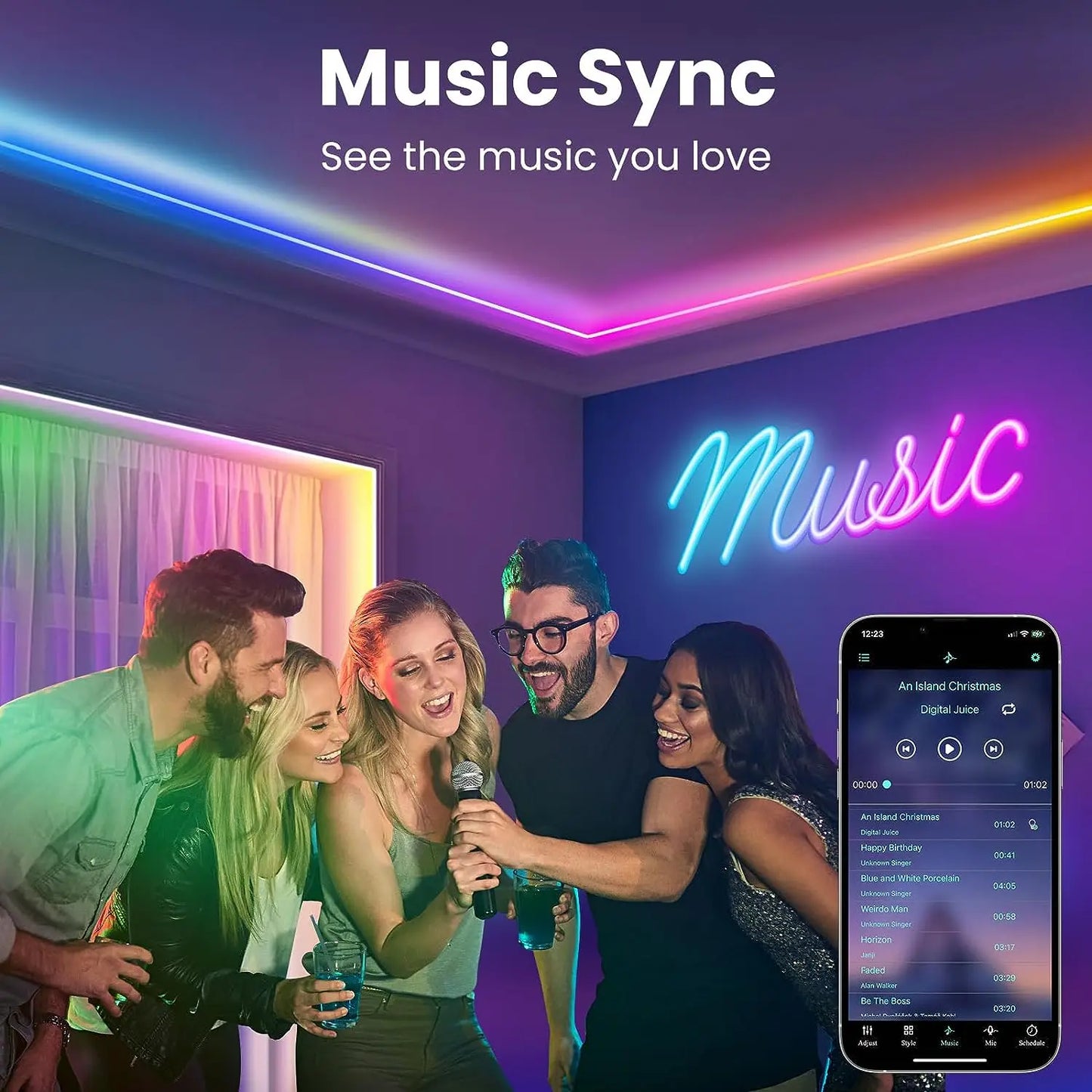 Neon WIFI Led Strip Lights Outdoor Waterproof with Music Sync