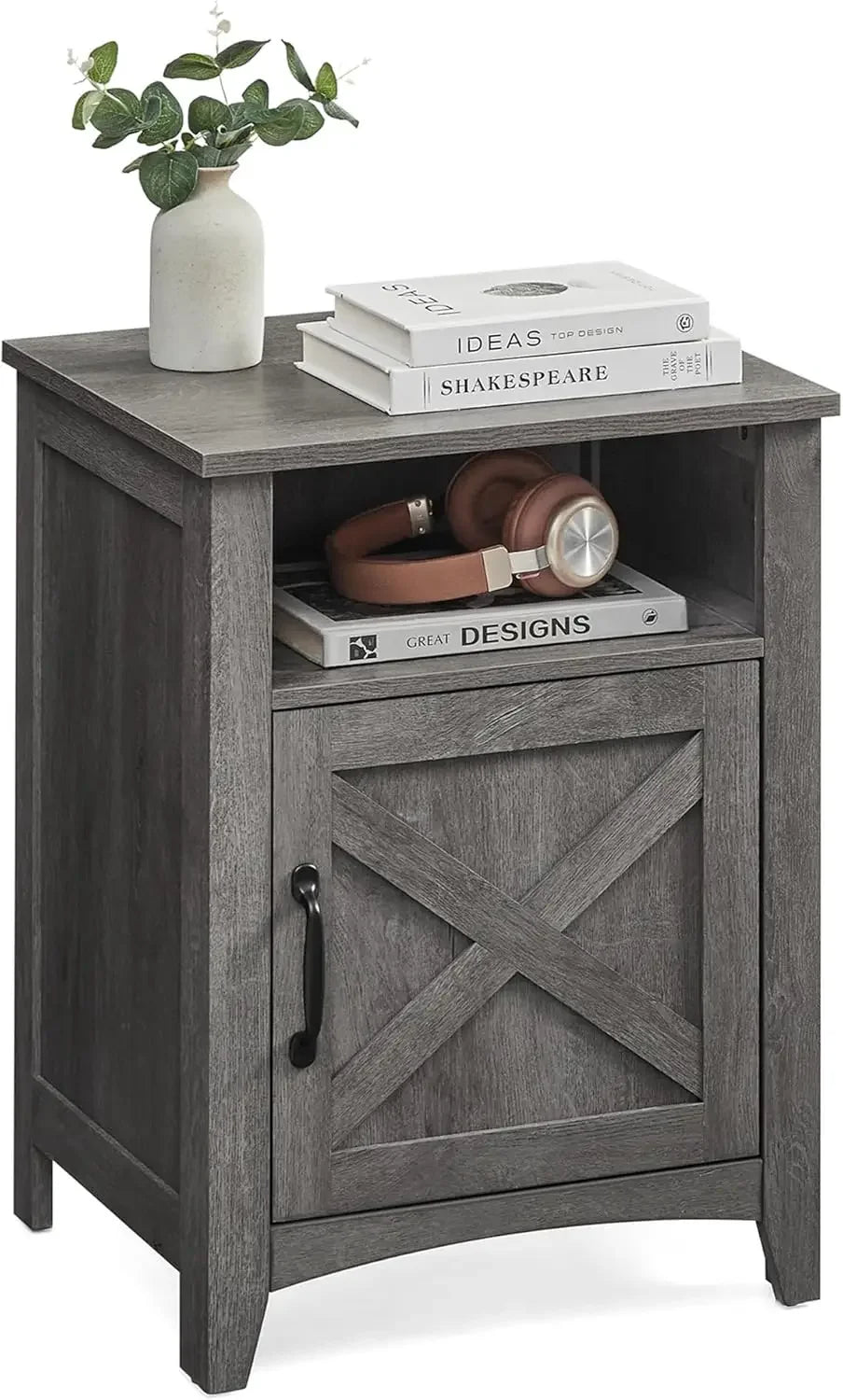 Set of 2, Farmhouse Nightstand with Barn Door