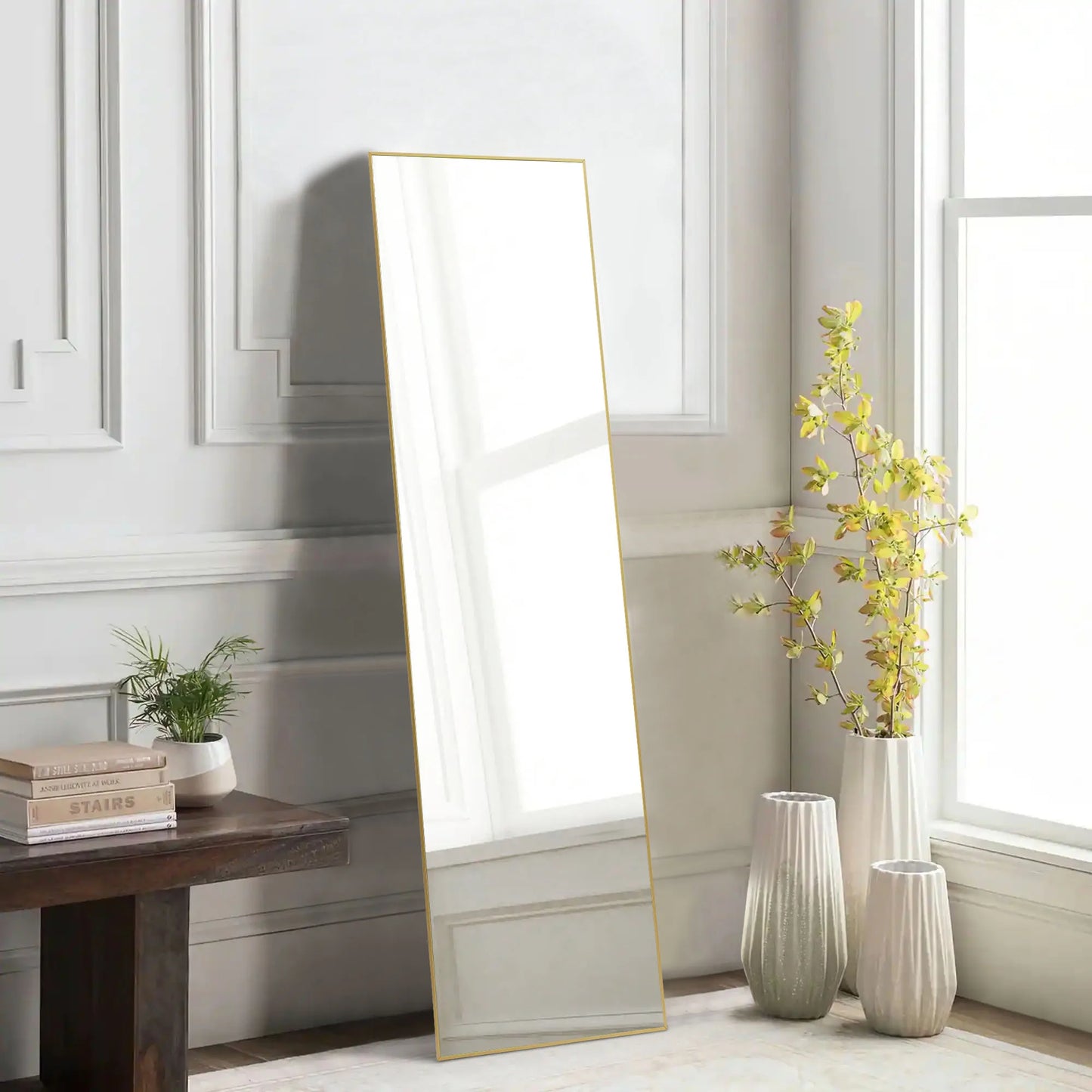 Full Length Arched Right Angle Mirror with Stand for Living Room