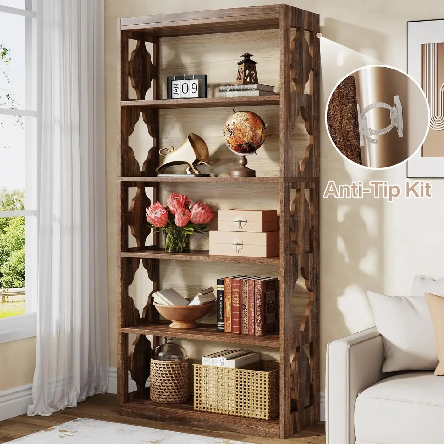 6-Tier Bookcase, 70-Inch Tall Bookshelf with Storage Shelving