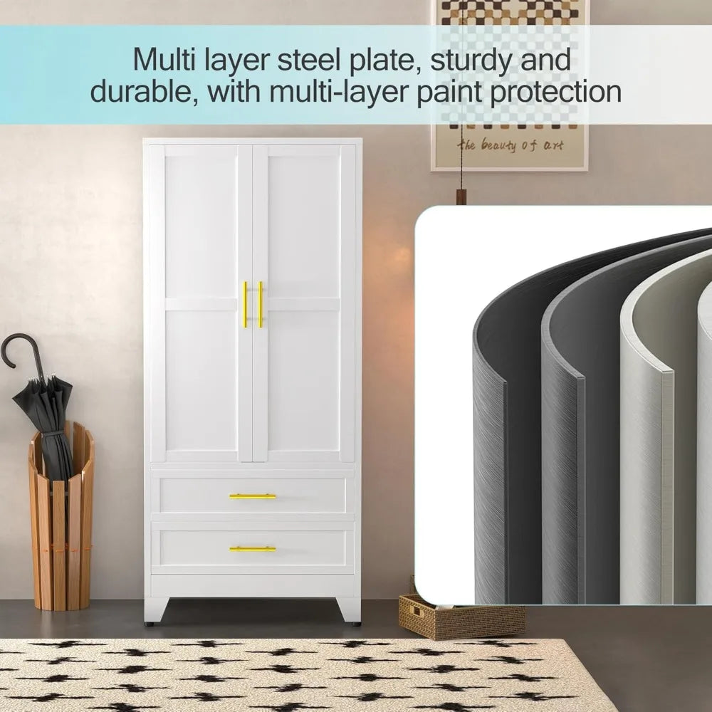 Metal Armoire Wardrobe Closet, 71 "Metal Clothing Storage Cabinet with Adjustable Shelves