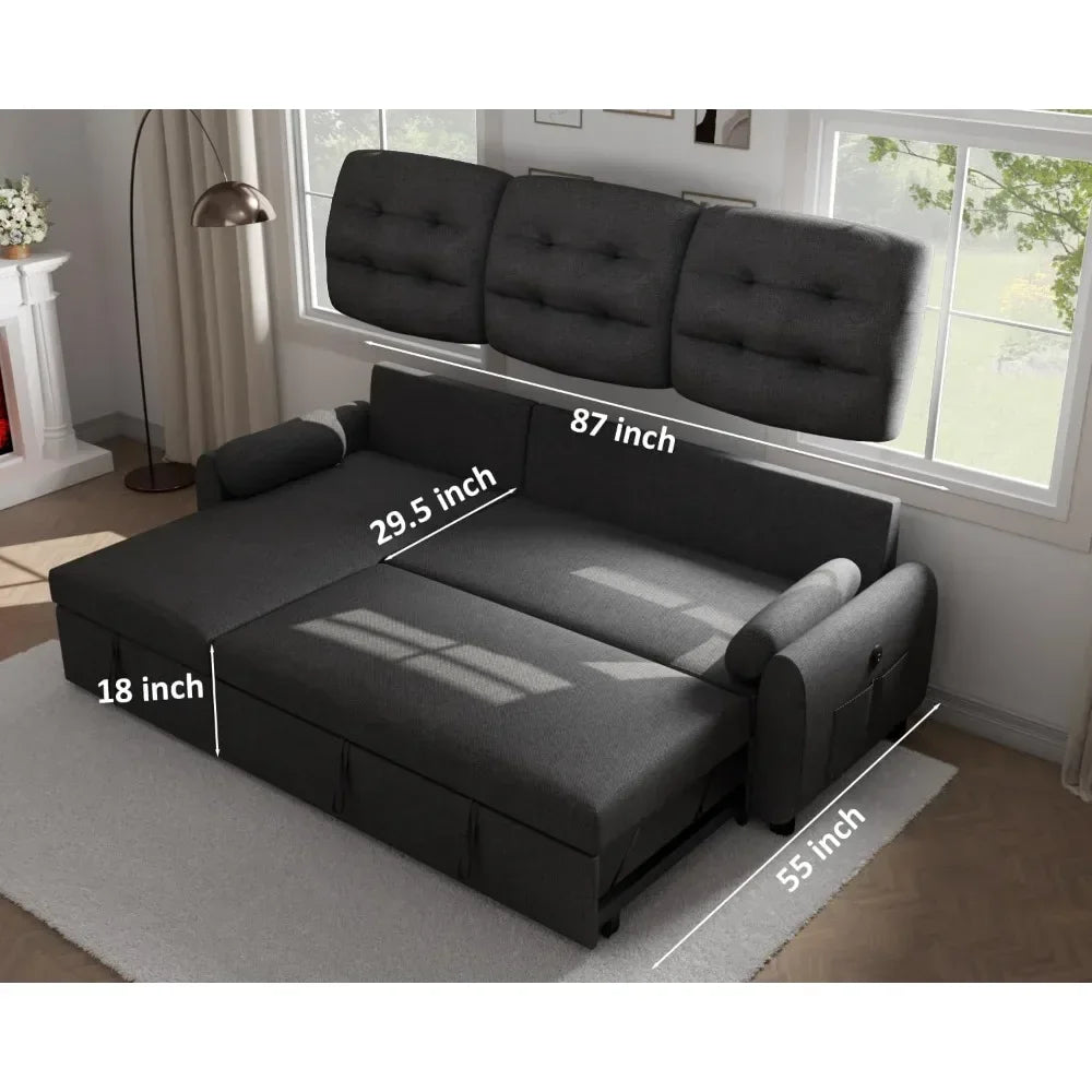 Sectional Sofa Couch, Sleeper Sofa Bed with Reversible Storage
