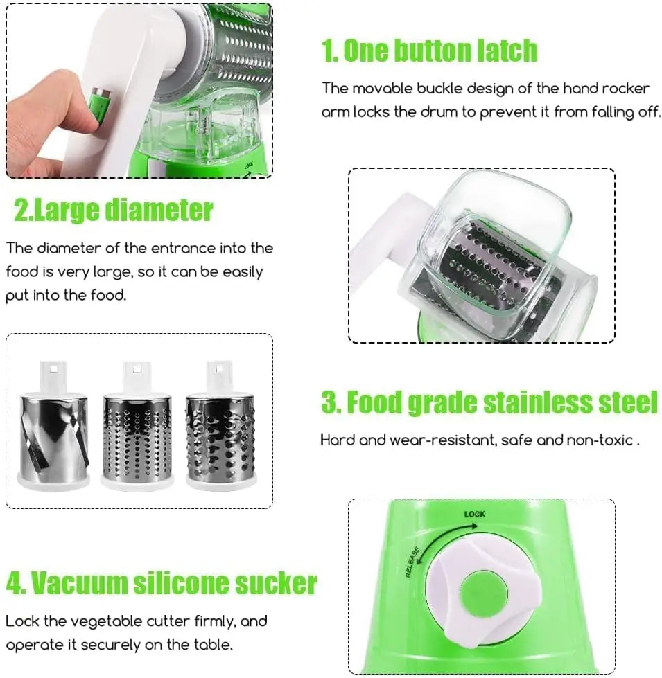 3 in 1 Cheese Grater Rotary, Rotary Grater for Kitchen