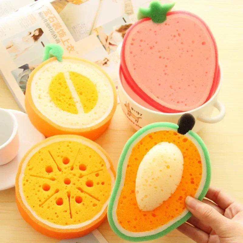 Fruit Shape Cleaning Sponge Cartoon, Powerful Cleaning Dishwashing Towel