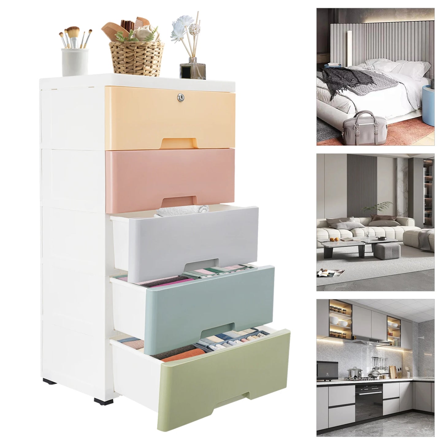 5 Layers Children's Bedside Table PP Storage Bin Stackable Vertical