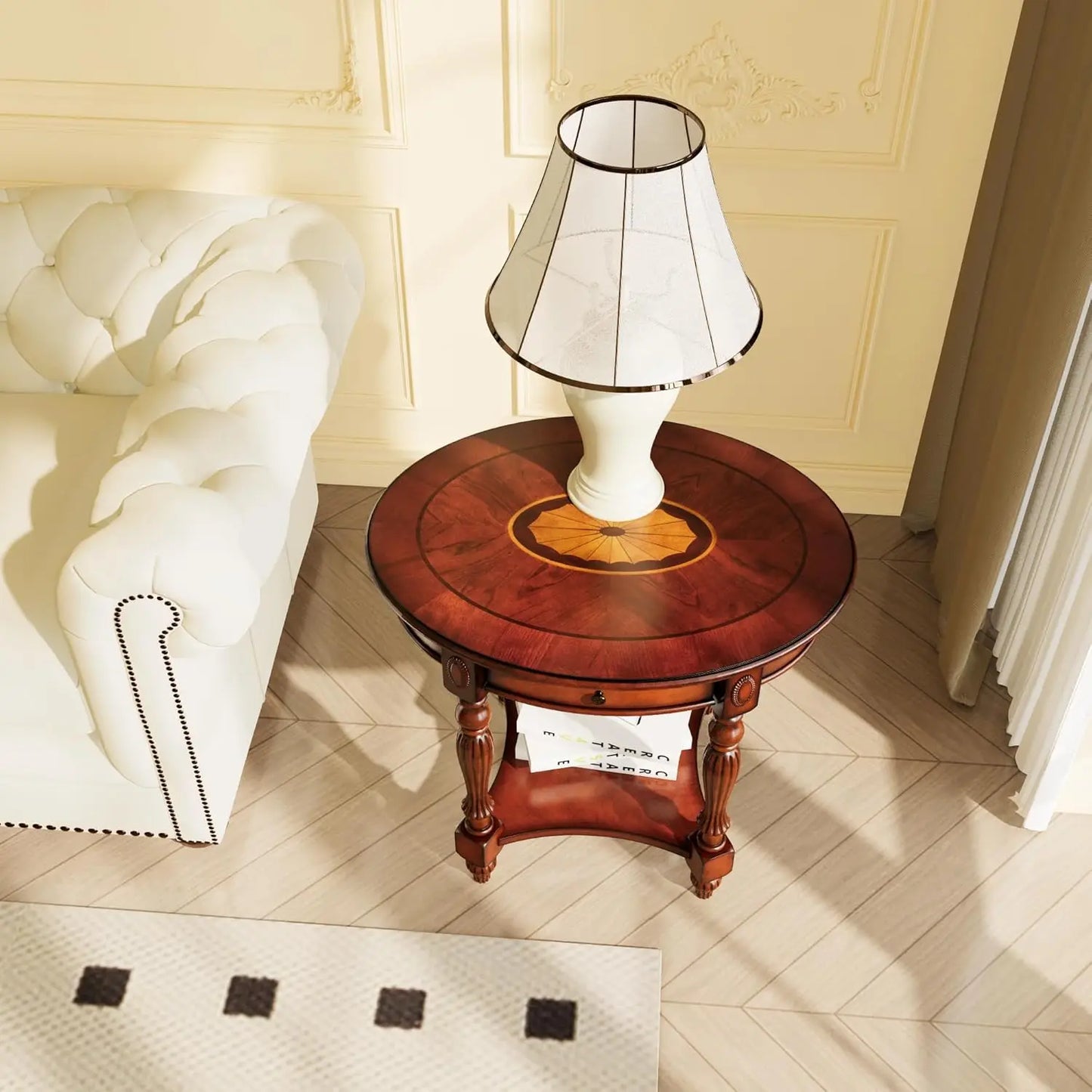 Solid wood nightstand with drawers, storage rack