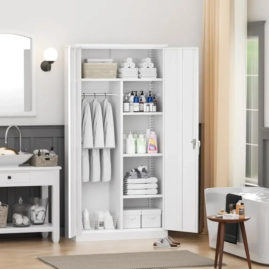 Wardrobe Closet, 72" Armoire Wardrobe Cabinet-Functional Clothes Storage with Hanging Rail
