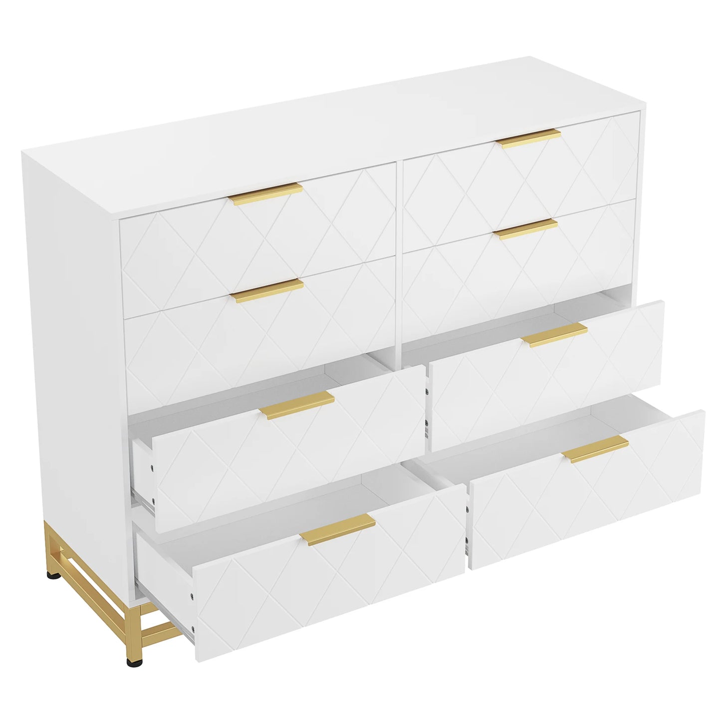 8 Drawer Dresser with Metal Handles, Modern Wood Chest of Drawers